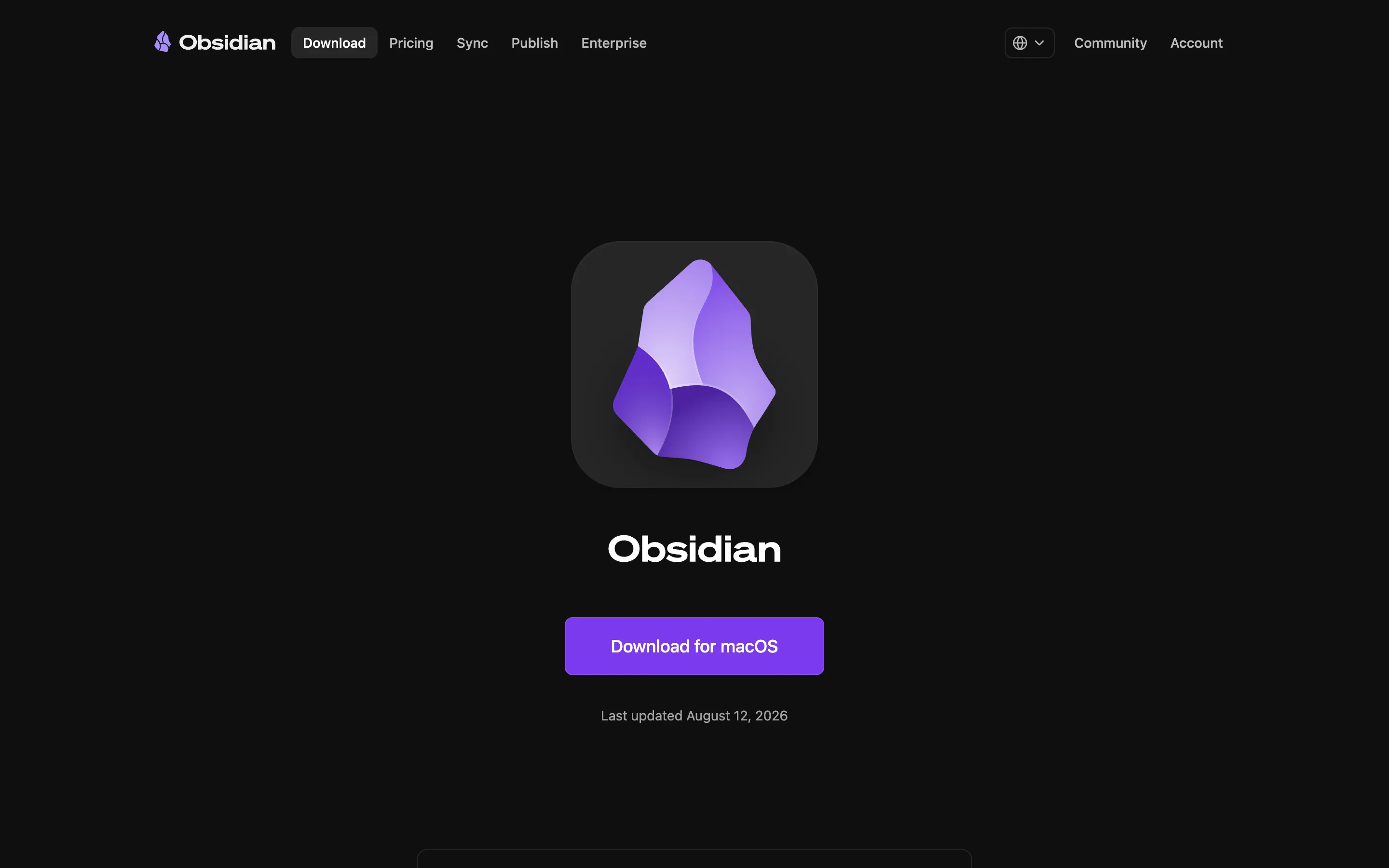 Strona pobierania Obsidiana z wykrytym systemem
