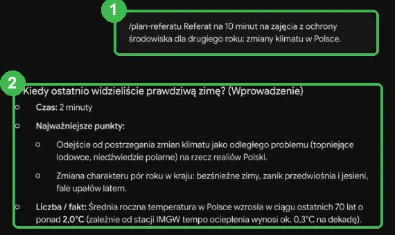 Plan referatu: część pierwsza z czasem 2 minuty, punktami i liczbą do pokazania