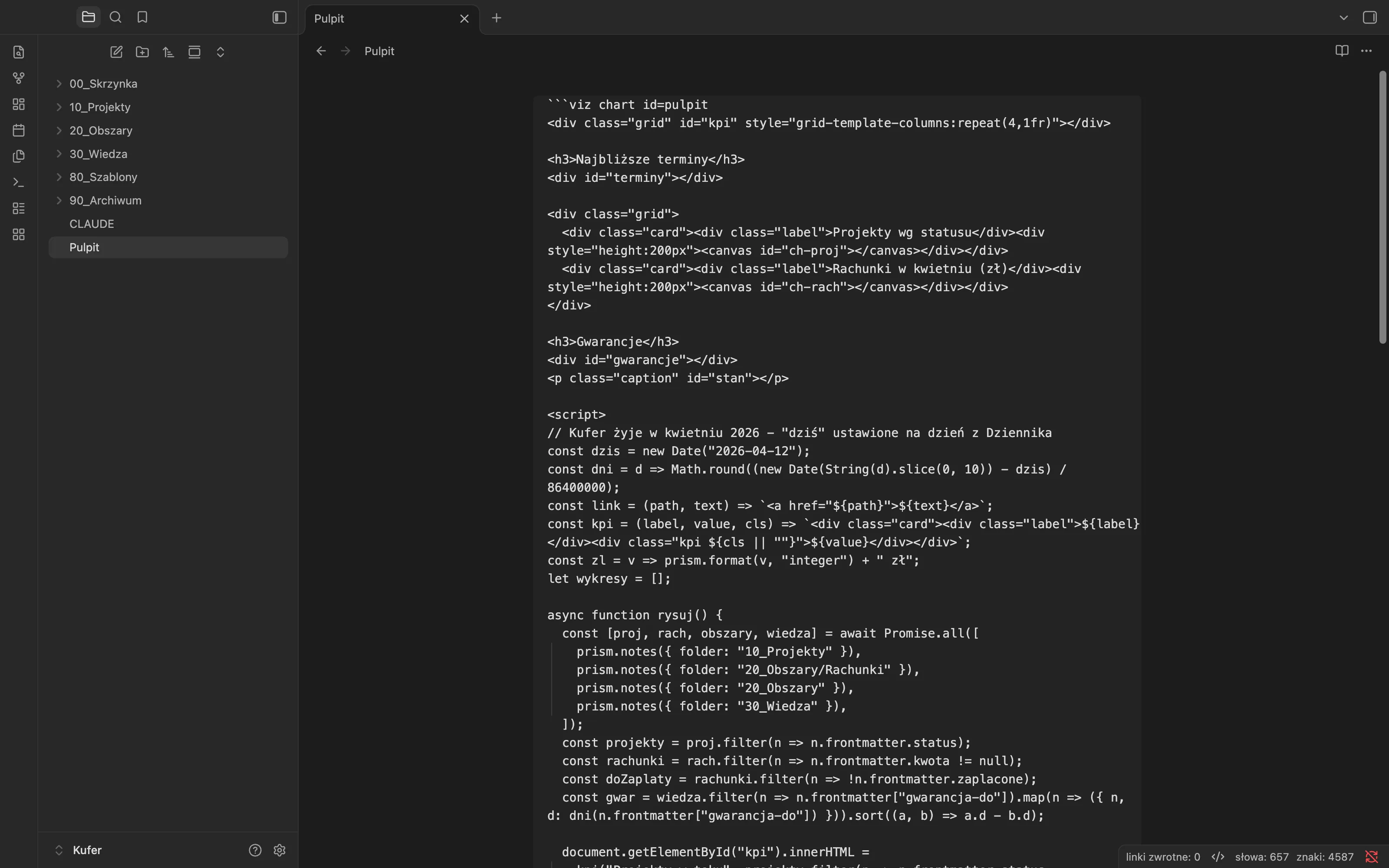 Źródło bloku viz: HTML z siatką kart i skrypt pobierający notatki przez prism.notes
