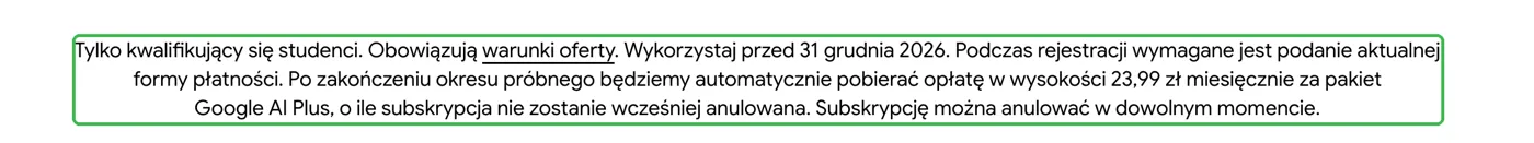 Drobny druk oferty: po okresie próbnym opłata 23,99 zł miesięcznie, chyba że anulujesz