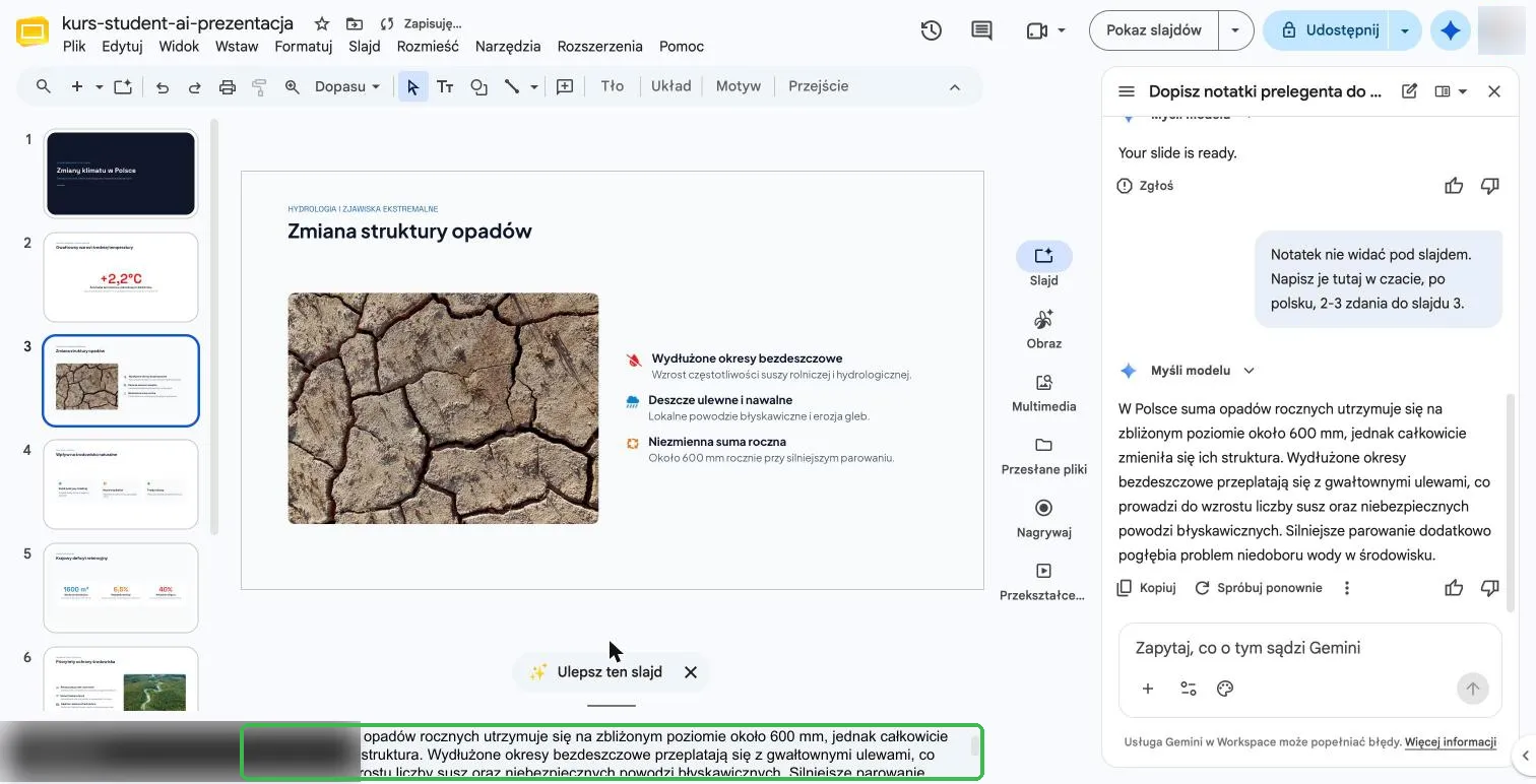 Notatki prelegenta wklejone pod slajdem