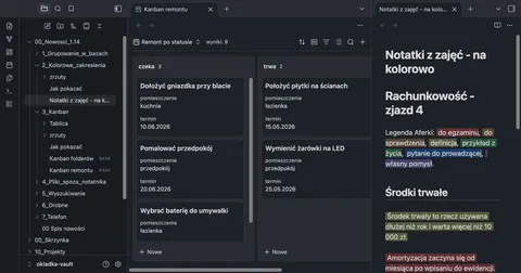 Obsidian 1.14: kanban w bazach i kolorowe zakreślenia