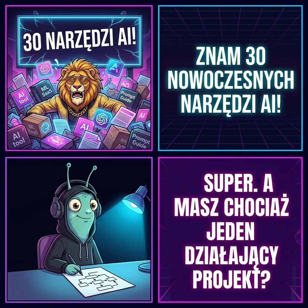 Mem: Znam 30 narzędzi AI kontra a masz chociaż jeden działający projekt