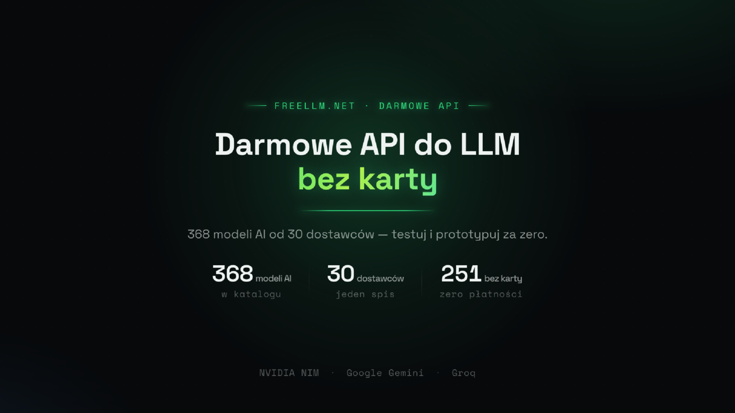 Motyw neonowy — okładka prezentacji o darmowych API do LLM