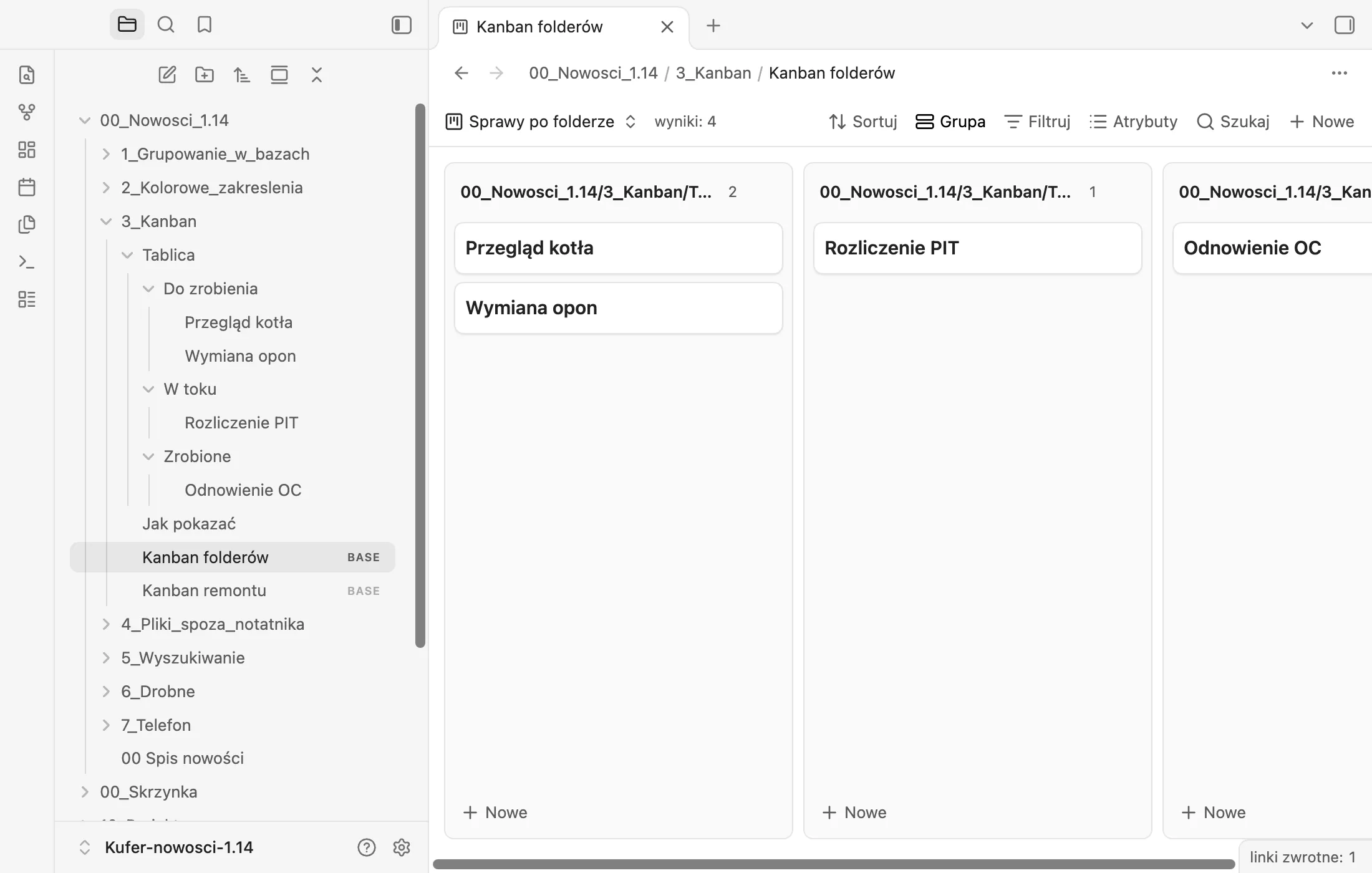 Kanban po folderach - przeciągnięcie karty przenosi plik do innego katalogu