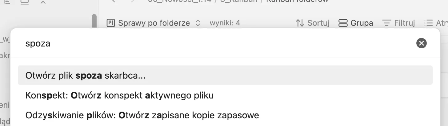 Polecenie Otwórz plik spoza skarbca w palecie poleceń