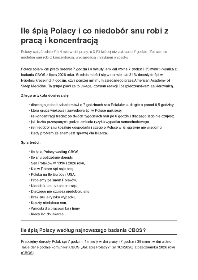 Pierwsza strona artykułu Ile śpią Polacy i co niedobór snu robi z pracą